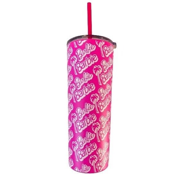 Barbie Other - Barbie Pink and White Coffee Tea Tumbler with Straw